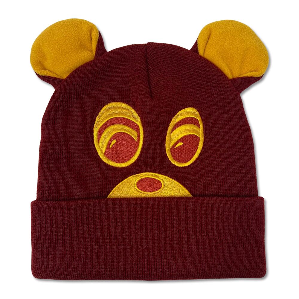 2676 College Dropout Bear Red & Yellow Beanie One Size with Ears, Red &